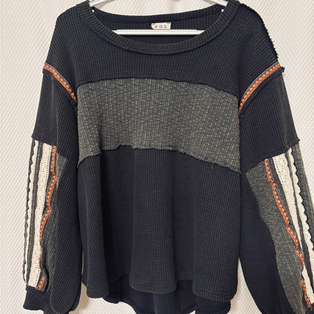 POL Black Waffle Knit Sweater